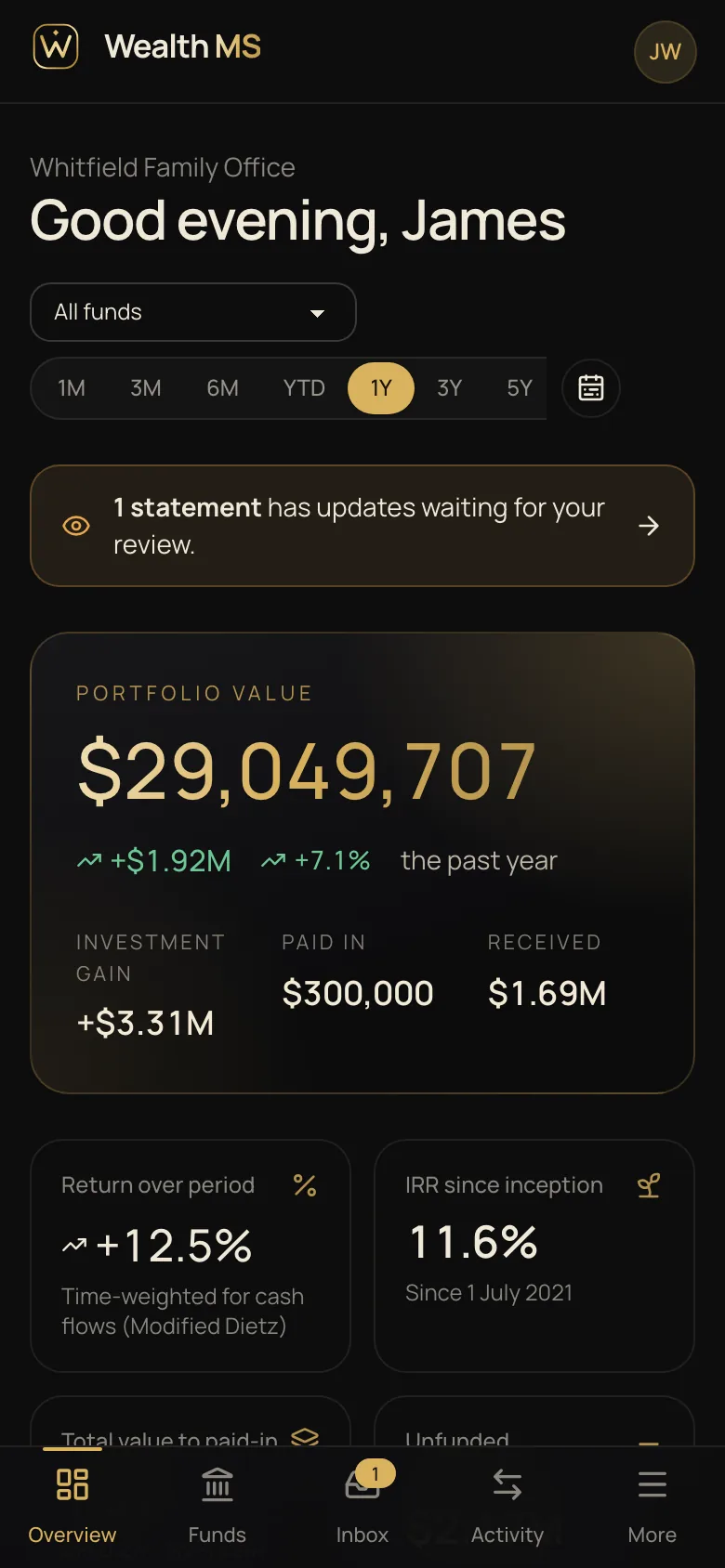 The Wealth MS overview on a phone